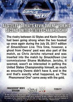 2018 Topps WWE Road To Wrestlemania #98 AJ Styles Defeats Kevin Owens for his Second United States Championship - SmackDown LIVE Back