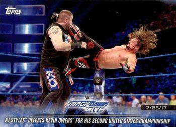 2018 Topps WWE Road To Wrestlemania #98 AJ Styles Defeats Kevin Owens for his Second United States Championship - SmackDown LIVE Front