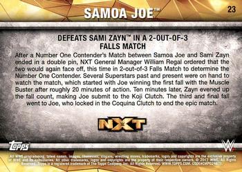 2017 Topps WWE NXT - Matches and Moments #23 Samoa Joe Defeats Sami Zayn in a 2-out-of-3 Falls Match Back
