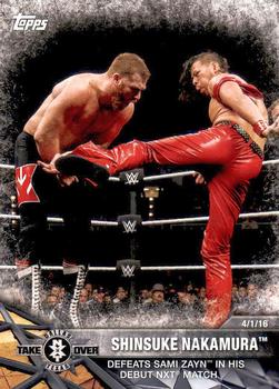 2017 Topps WWE NXT - Matches and Moments #28 Shinsuke Nakamura Defeats Sami Zayn in his debut NXT Match Front