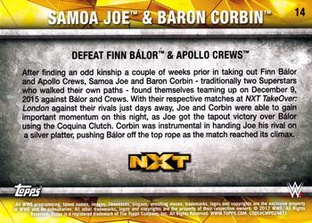 2017 Topps WWE NXT - Matches and Moments Blue #14 Samoa Joe & Baron Corbin Defeat Finn Bálor & Apollo Crews Back
