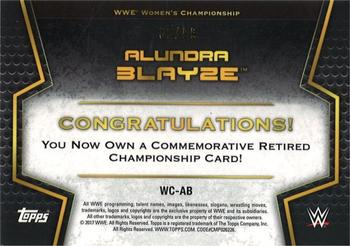 2017 Topps WWE Women's Division - Retired WWE Women's Championship Commemorative Relic #WC-AB Alundra Blayze Back