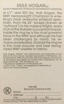1987 Circle K WWF Supermatch #1 Hulk Hogan Back