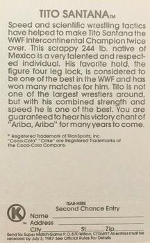 1987 Circle K WWF Supermatch #15 Tito Santana Back