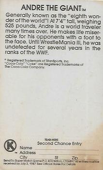 1987 Circle K WWF Supermatch #17 Andre The Giant Back