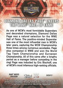 2018 Topps WWE Road To Wrestlemania - Bronze #22 Diamond Dallas Page Enters the WWE Hall of Fame - WWE Hall of Fame 2017 - 3/31/17 Back