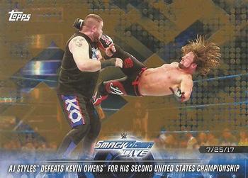 2018 Topps WWE Road To Wrestlemania - Bronze #98 AJ Styles Defeats Kevin Owens for his Second United States Championship - SmackDown LIVE - 7/25/17 Front