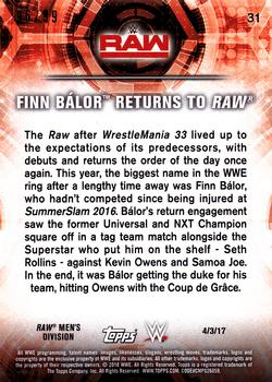 2018 Topps WWE Road To Wrestlemania - Blue #31 Finn Bálor Returns to Raw - Raw - 4/3/17 Back