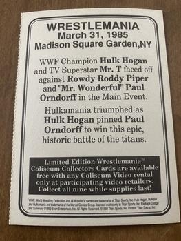 1993 Coliseum Video WWF WrestleMania #1 Hulk Hogan / Mr. T Back