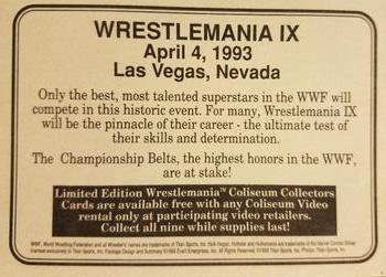 1993 Coliseum Video WWF WrestleMania #9 WrestleMania IX Ad Card Back