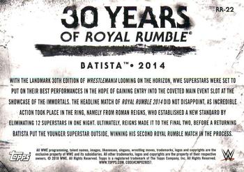 2018 Topps WWE Undisputed - 30 Years of Royal Rumble #RR-22 Batista Back