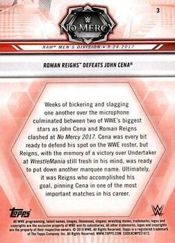 2019 Topps WWE Road to Wrestlemania #3 Roman Reigns Defeats John Cena Back