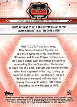 2019 Topps WWE Road to Wrestlemania #5 Kane Returns to Help Braun Strowman Defeat Roman Reigns in a Steel Cage Match Back