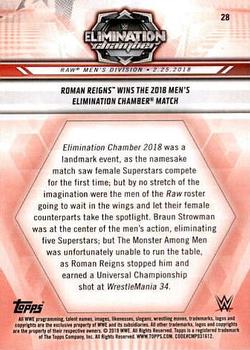 2019 Topps WWE Road to Wrestlemania #28 Roman Reigns Wins the 2018 Men's Elimination Chamber Match Back