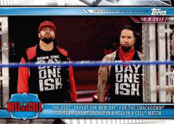 2019 Topps WWE Road to Wrestlemania #59 The Usos Defeat The New Day for the SmackDown Tag Team Championship in a Hell in a Cell Match Front
