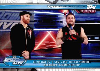 2019 Topps WWE Road to Wrestlemania #65 Kevin Owens & Sami Zayn Defeat Shinsuke Nakamura & Randy Orton Front