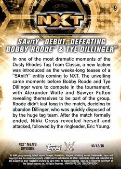 2018 Topps WWE NXT - Matches and Moments #9 SAnitY Debut, Defeating Bobby Roode & Tye Dilling Back