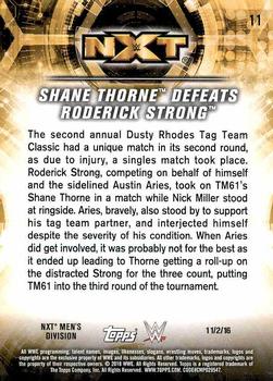 2018 Topps WWE NXT - Matches and Moments #11 Shane Thorne Defeats Roderick Strong Back