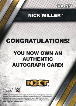 2017 Topps WWE NXT - Autographs #RA-NM Nick Miller Back