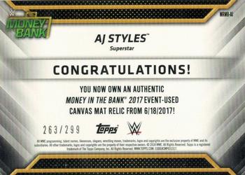 2018 Topps WWE Then Now Forever - Money in the Bank 2017 Mat Relics #MRMB-AJ AJ Styles Back