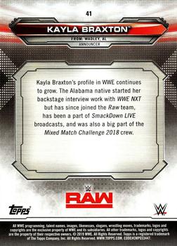 2019 Topps WWE RAW #41 Kayla Braxton Back
