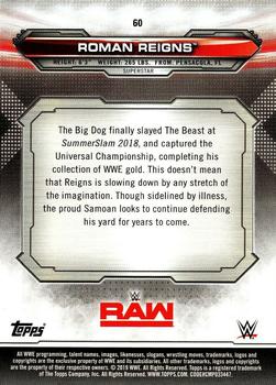 2019 Topps WWE RAW #60 Roman Reigns Back