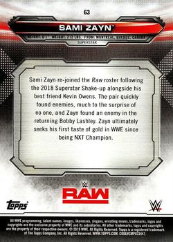 2019 Topps WWE RAW #63 Sami Zayn Back