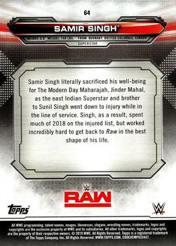 2019 Topps WWE RAW #64 Samir Singh Back