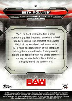 2019 Topps WWE RAW #68 Seth Rollins Back
