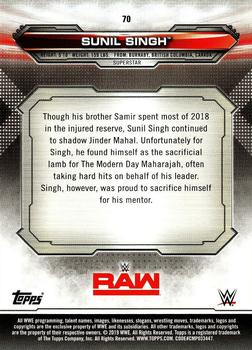 2019 Topps WWE RAW #70 Sunil Singh Back