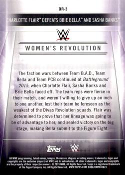 2019 Topps WWE Road to Wrestlemania - Women's Revolution (Part 1) #DR-3 Charlotte Flair Defeats Brie Bella and Sasha Banks Back