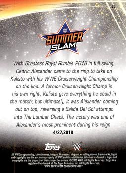 2019 Topps WWE SummerSlam #55 WWE Cruiserweight Champion Cedric Alexander def. Kalisto Back