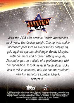 2019 Topps WWE SummerSlam #69 WWE Cruiserweight Champion Cedric Alexander def. Buddy Murphy Back