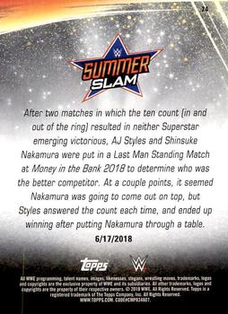2019 Topps WWE SummerSlam #74 AJ Styles def. Shinsuke Nakamura in a Last Man Standing Match Back