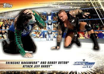 2019 Topps WWE SummerSlam #89 Shinsuke Nakamura and Randy Orton Attack Jeff Hardy Front