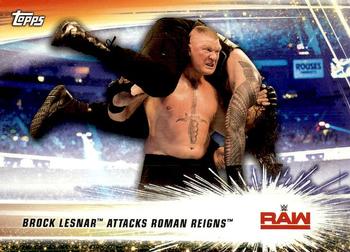 2019 Topps WWE SummerSlam #91 Brock Lesnar Attacks Roman Reigns Front