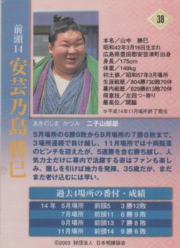 2003 BBM Sumo #38 Akinoshima Katsumi Back