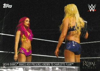 2019 Topps WWE RAW - Women's Revolution (Part 2) #DR-18 Sasha Banks makes her Presence Known to Charlotte Flair Front