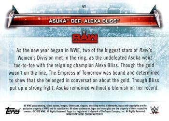 2019 Topps WWE Women's Division #61 Asuka def. Alexa Bliss (Raw - 1/1/2018) Back