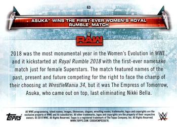 2019 Topps WWE Women's Division #63 Asuka Wins the First-Ever Women's Royal Rumble Match (Royal Rumble 2018 - 1/28/2018) Back
