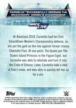 2019 Topps WWE Women's Division #71 Carmella Successfully Defends the SmackDown Women's Championship (Backlash 2018 - 5/6/2018) Back