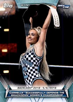2019 Topps WWE Women's Division #71 Carmella Successfully Defends the SmackDown Women's Championship (Backlash 2018 - 5/6/2018) Front
