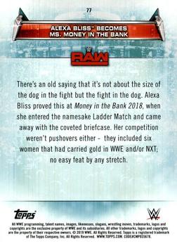 2019 Topps WWE Women's Division #77 Alexa Bliss Becomes Ms. Money in the Bank (Money in the Bank 2018 - 7/17/2018) Back
