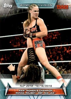 2019 Topps WWE Women's Division #95 Raw Women's Champion Ronda Rousey def. Nia Jax (TLC 2018 - 12/16/2018) Front