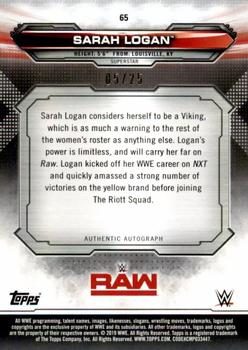2019 Topps WWE RAW - Autographs Silver #65 Sarah Logan Back
