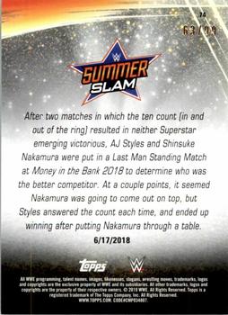 2019 Topps WWE SummerSlam - Blue #74 AJ Styles def. Shinsuke Nakamura in a Last Man Standing Match Back