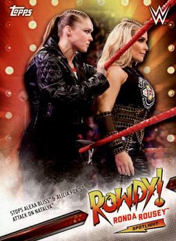 2019 Topps WWE SummerSlam - Rowdy Ronda Rousey Spotlight (Part 3) #22 Stops Alexa Bliss & Alicia Fox's Attack on Natalya Front