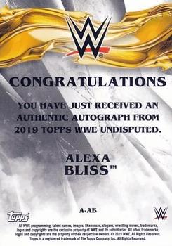 2019 Topps WWE Undisputed - Undisputed Autographs - Gold #A-AB Alexa Bliss Back