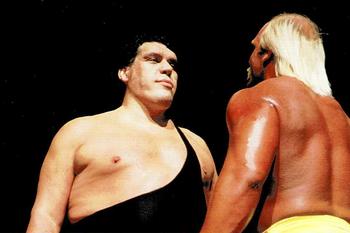1999 Comic Images WWF Wrestlemania Live Photocards #5 Hulk Hogan vs. Andre the Giant Front