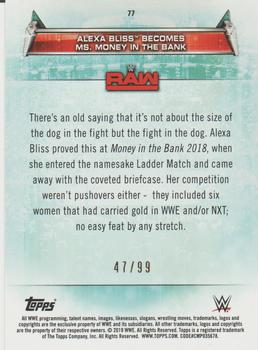 2019 Topps WWE Women's Division - Purple #77 Alexa Bliss Becomes Ms. Money in the Bank (Money in the Bank 2018 7/17/2018) Back